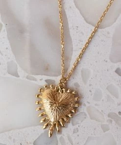 Zoe and Morgan Heart Rays Necklace Gold