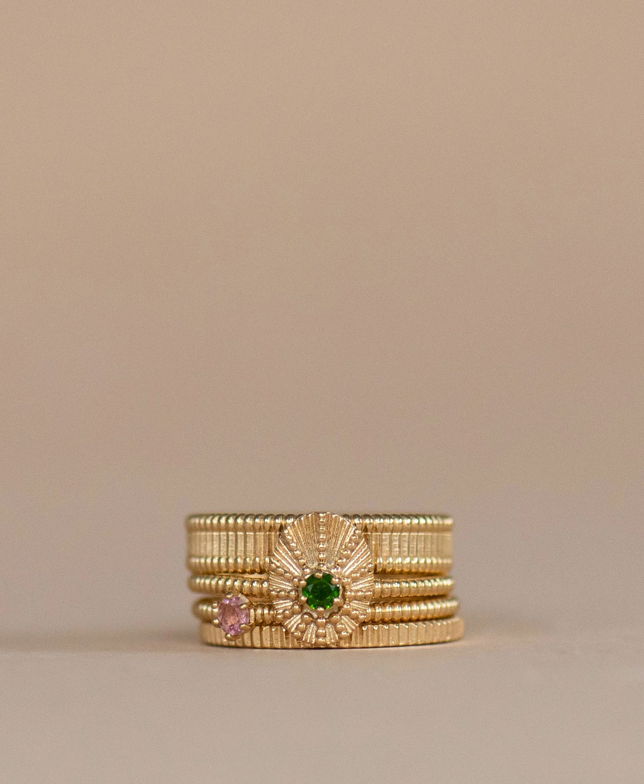 Zoe and Morgan Kina Stacker Ring Gold and Chrome Diopside 2 Zoe and Morgan Kina Stacker Ring Gold and Chrome Diopside