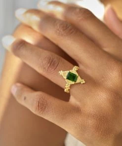 Zoe and Morgan Anastasia Ring Gold with Chrome Diopside