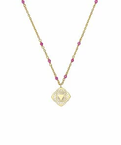 Zoe and Morgan Ruby Base Mala Gold Chakra Necklace