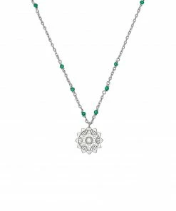 Zoe and Morgan Green Agate Heart Mala Silver Chakra Necklace