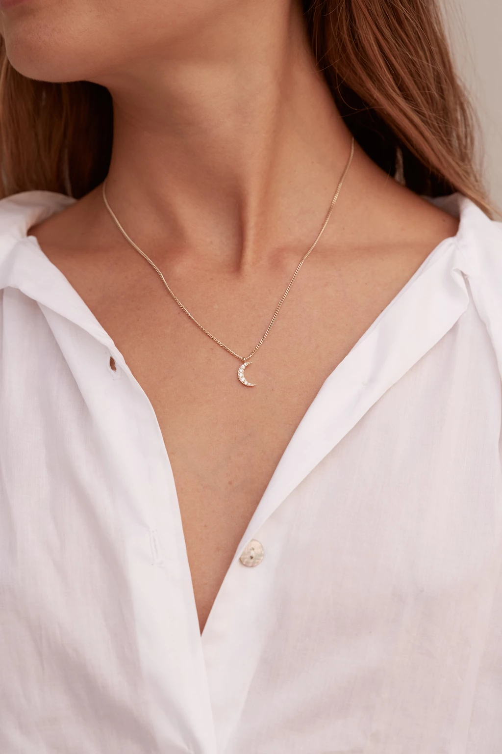 Zoe and Morgan Gold Luna Moon Diamond Necklace 4 Zoe and Morgan Gold Luna Moon Diamond Necklace