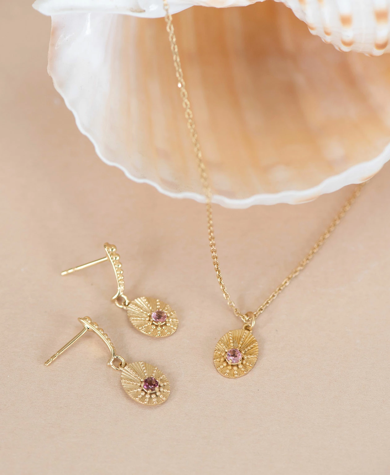 Zoe and Morgan Kina Necklace Gold and Pink Tourmaline 5 Zoe and Morgan Kina Necklace Gold and Pink Tourmaline