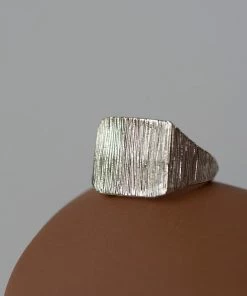 Zoe and Morgan Fine Lines Mens Signet Ring Silver