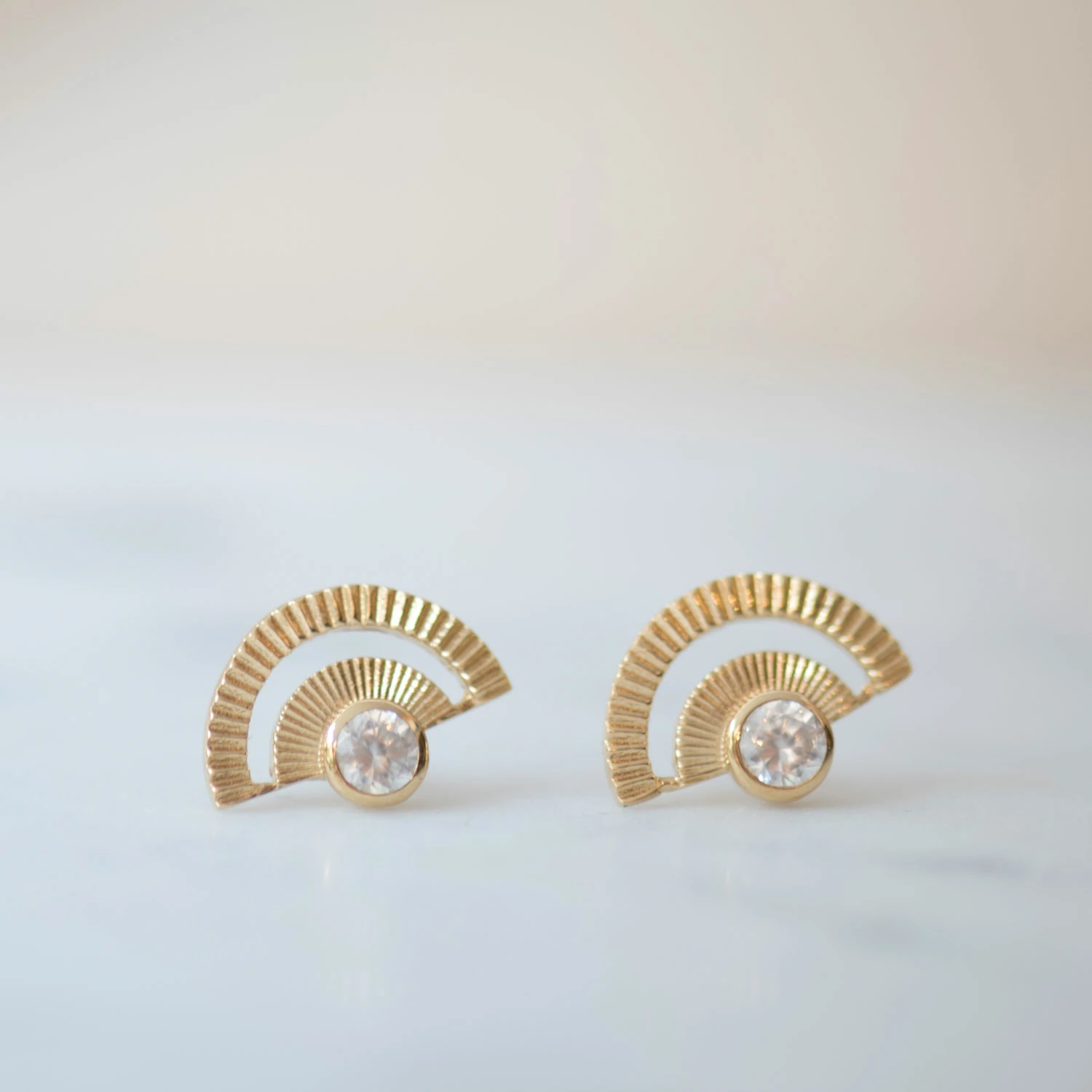 Zoe and Morgan Gold With White Zircon Golden Hour Earrings 1 Zoe and Morgan Gold With White Zircon Golden Hour Earrings