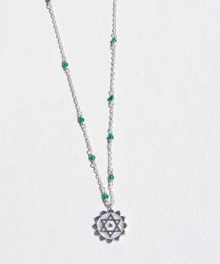 Zoe and Morgan Green Agate Heart Mala Silver Chakra Necklace 6 Zoe and Morgan Green Agate Heart Mala Silver Chakra Necklace