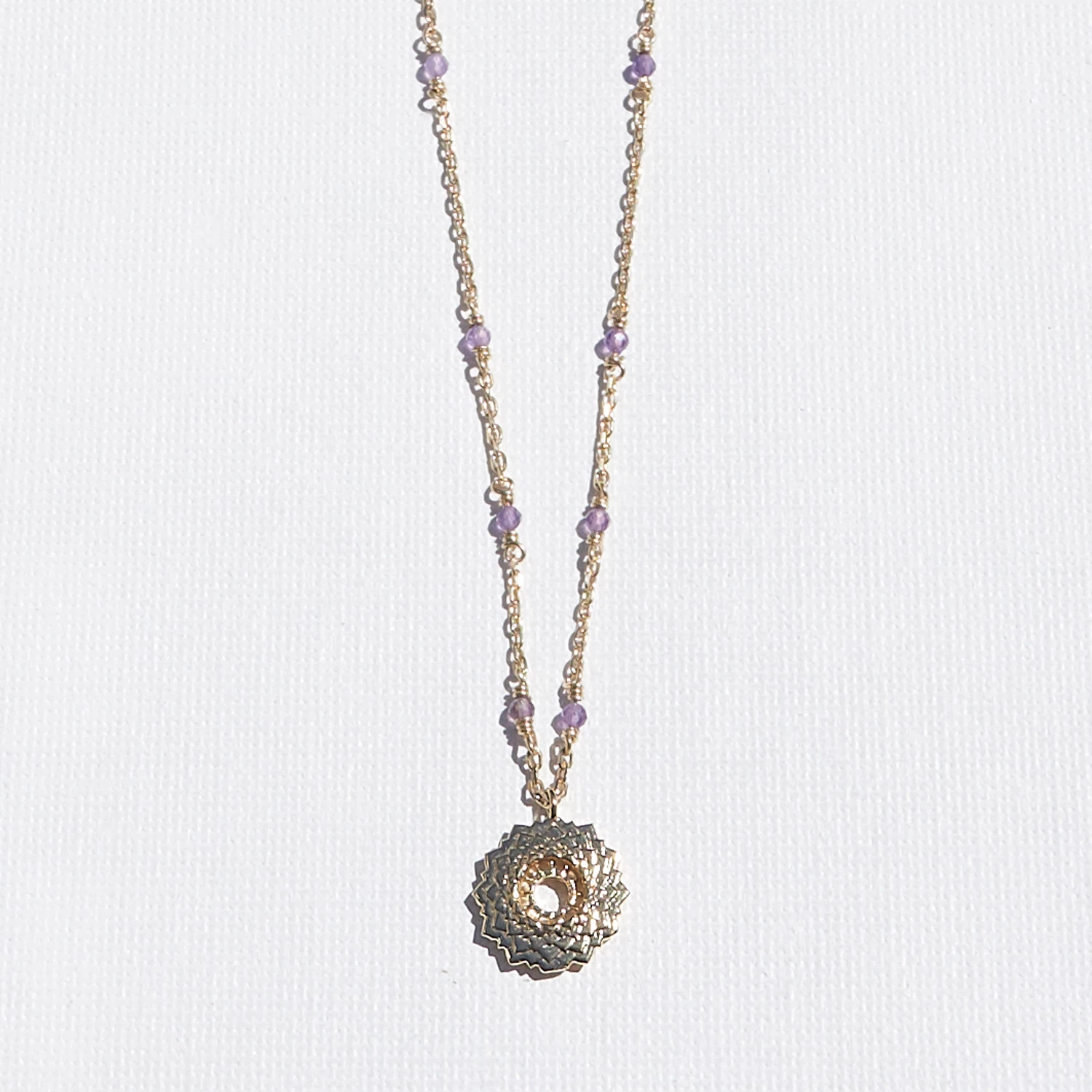 Zoe and Morgan Amethyst Crown Mala Gold Chakra Necklace 3 Zoe and Morgan Amethyst Crown Mala Gold Chakra Necklace