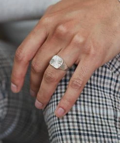 Zoe and Morgan Ray of Light Mens Signet Ring Silver