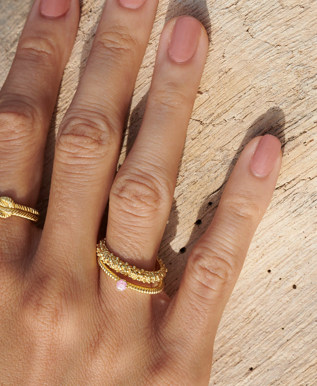 Zoe and Morgan Anchored Stacker Ring Gold and Pink Tourmaline 4 Zoe and Morgan Anchored Stacker Ring Gold and Pink Tourmaline