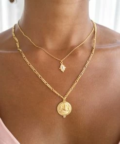 Zoe and Morgan Peace Necklace Gold with White Zircon