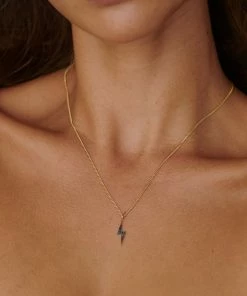 Zoe and Morgan Gold Zap Lightning Black Diamond Necklace