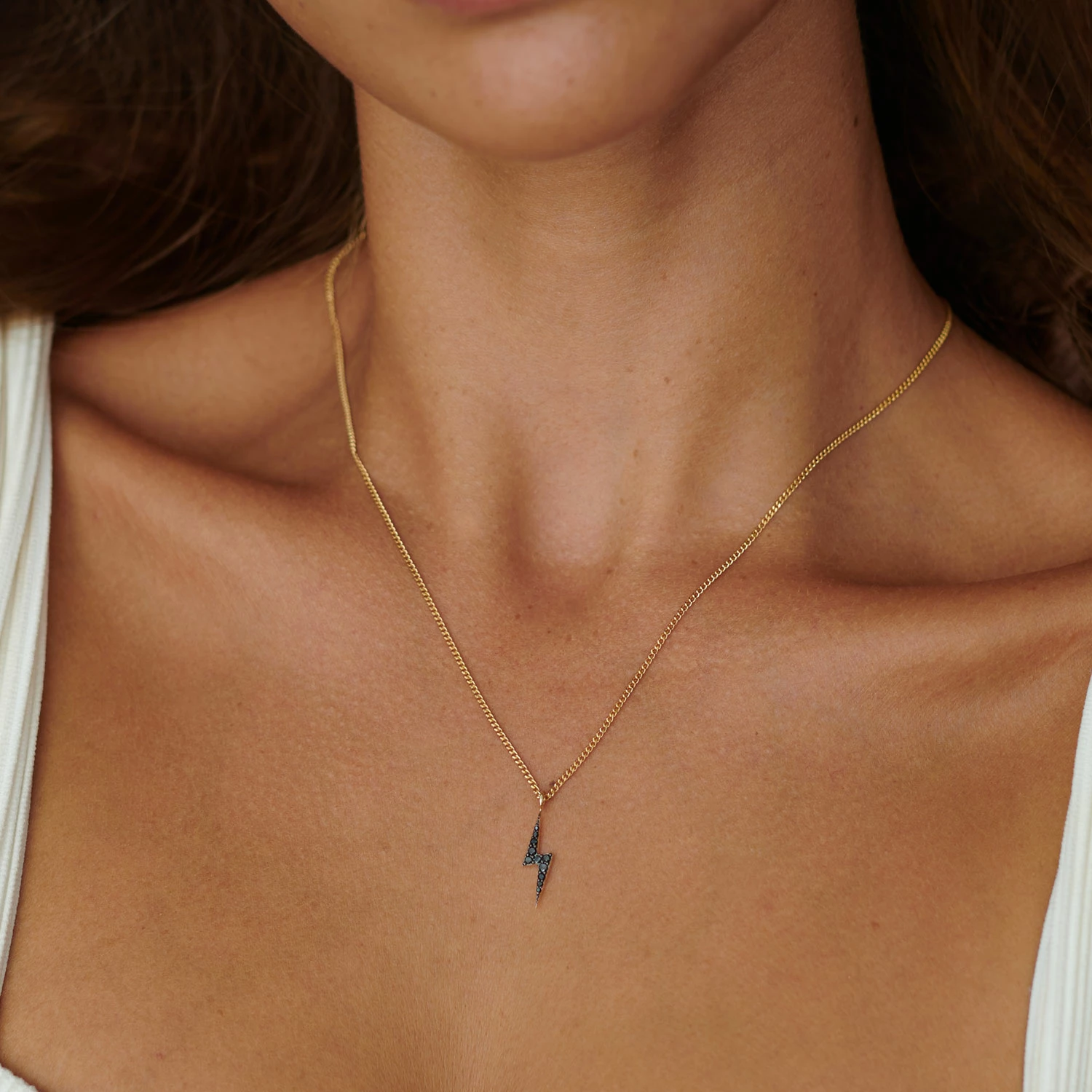 Zoe and Morgan Gold Zap Lightning Black Diamond Necklace 2 Zoe and Morgan Gold Zap Lightning Black Diamond Necklace