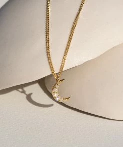 Zoe and Morgan Gold Luna Moon Diamond Necklace