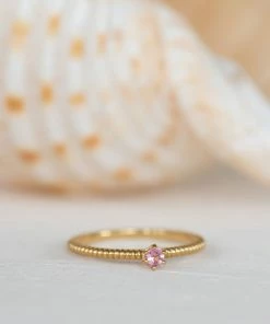 Zoe and Morgan Anchored Stacker Ring Gold and Pink Tourmaline