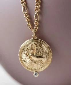 Zoe and Morgan Peace Necklace Gold with White Zircon