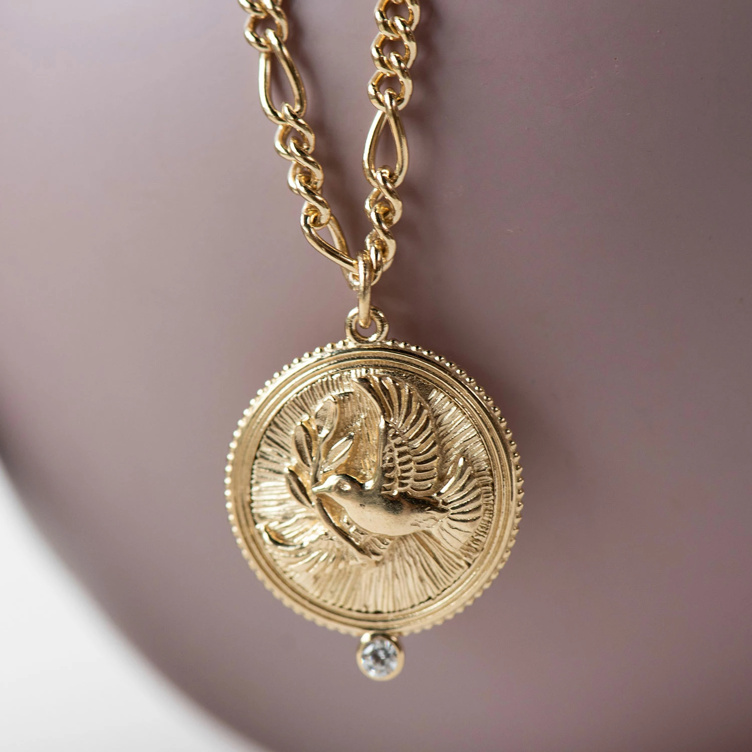 Zoe and Morgan Peace Necklace Gold with White Zircon 1 Zoe and Morgan Peace Necklace Gold with White Zircon