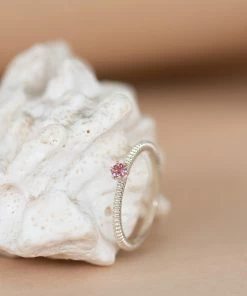Zoe and Morgan Anchored Stacker Ring Silver with Pink Tourmaline
