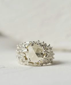 Zoe and Morgan Seaweed Ring Silver with Lemon Quartz