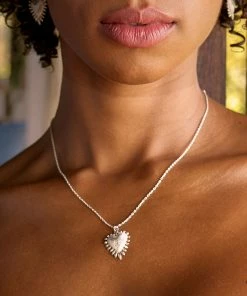 Zoe and Morgan Heart Rays Necklace Silver