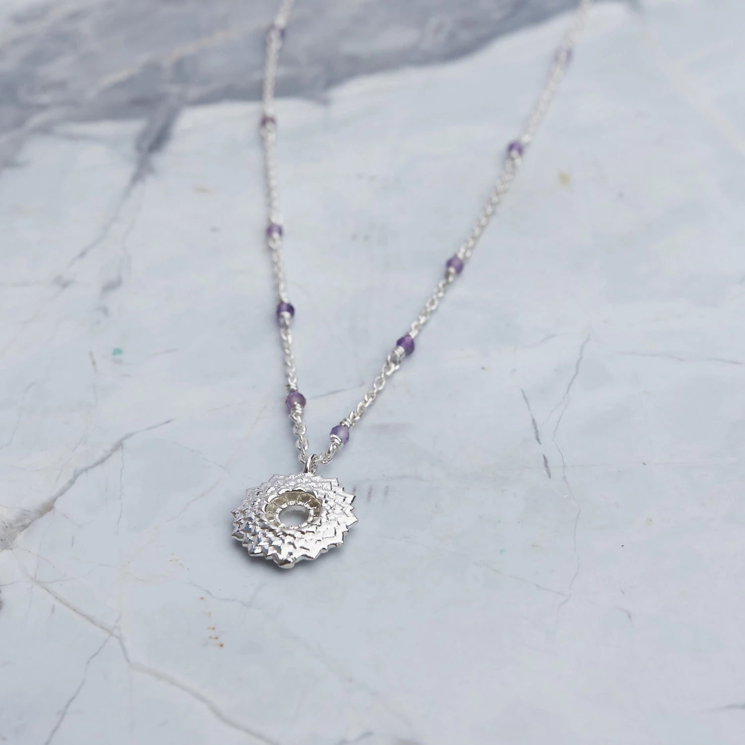 Zoe and Morgan Amethyst Crown Chakra Mala Silver Chakra Necklace 3 Zoe and Morgan Amethyst Crown Chakra Mala Silver Chakra Necklace
