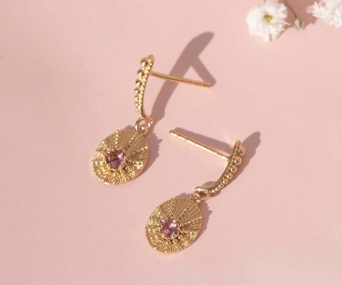 Zoe and Morgan Kina Earrings Gold with Pink Tourmaline 2 Zoe and Morgan Kina Earrings Gold with Pink Tourmaline
