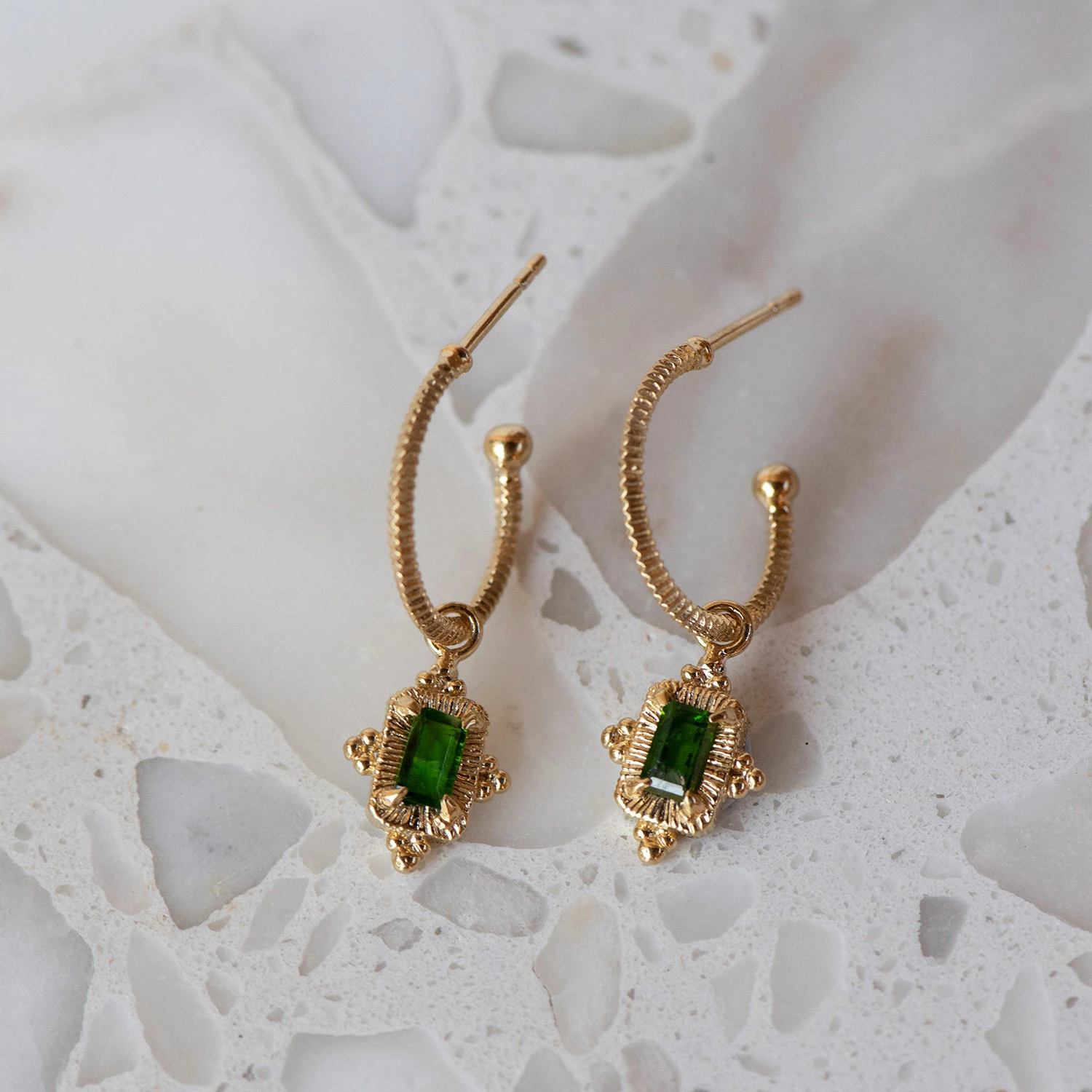 Zoe and Morgan Marina Earrings Gold with Chrome Diopside 1 Zoe and Morgan Marina Earrings Gold with Chrome Diopside