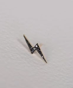Zoe and Morgan Gold Zap Lightning Black Diamond Single Stud Earring
