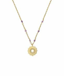 Zoe and Morgan Amethyst Crown Mala Gold Chakra Necklace