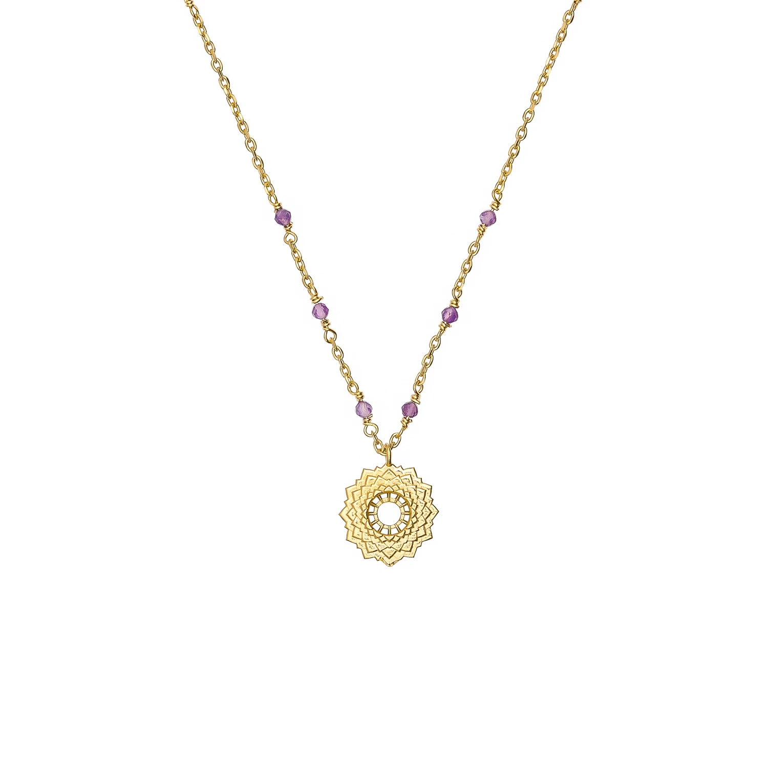 Zoe and Morgan Amethyst Crown Mala Gold Chakra Necklace 1 Zoe and Morgan Amethyst Crown Mala Gold Chakra Necklace