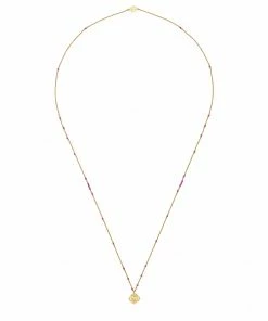 Zoe and Morgan Ruby Base Mala Gold Chakra Necklace