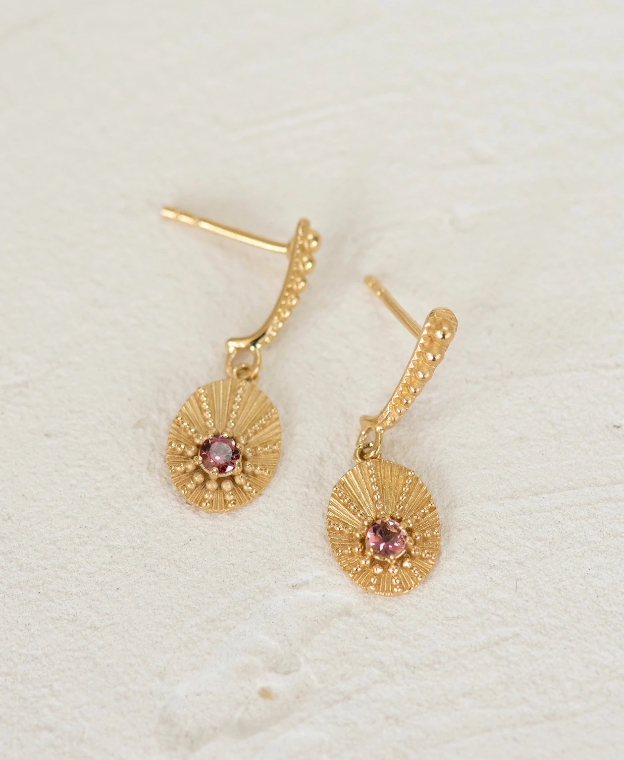Zoe and Morgan Kina Earrings Gold with Pink Tourmaline 1 Zoe and Morgan Kina Earrings Gold with Pink Tourmaline