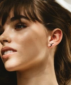 Zoe and Morgan Gold Zap Lightning Black Diamond Single Stud Earring