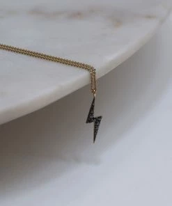 Zoe and Morgan Gold Zap Lightning Black Diamond Necklace