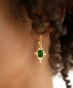 Zoe and Morgan Anastasia Earrings Gold with Chrome Diopside
