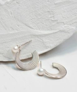 Zoe and Morgan Delphina Silver Pearl Hoop