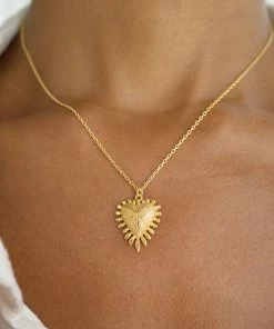 Zoe and Morgan Heart Rays Necklace Gold