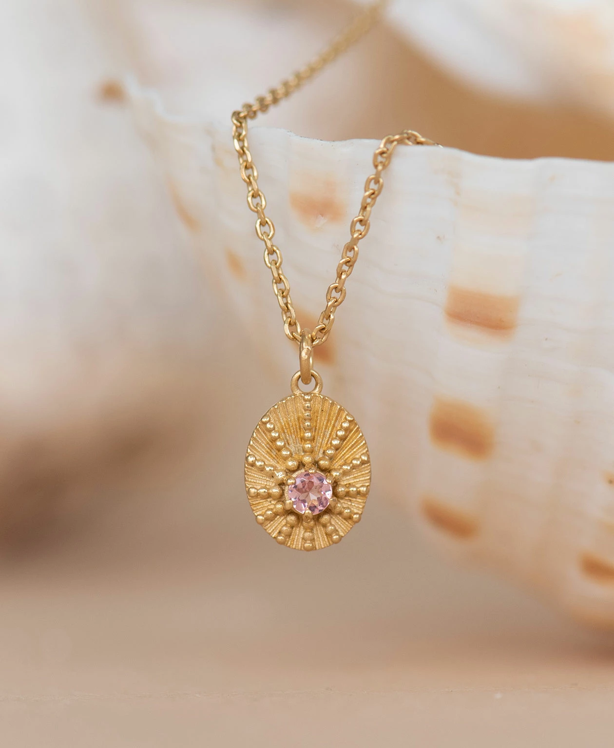 Zoe and Morgan Kina Necklace Gold and Pink Tourmaline 1 Zoe and Morgan Kina Necklace Gold and Pink Tourmaline